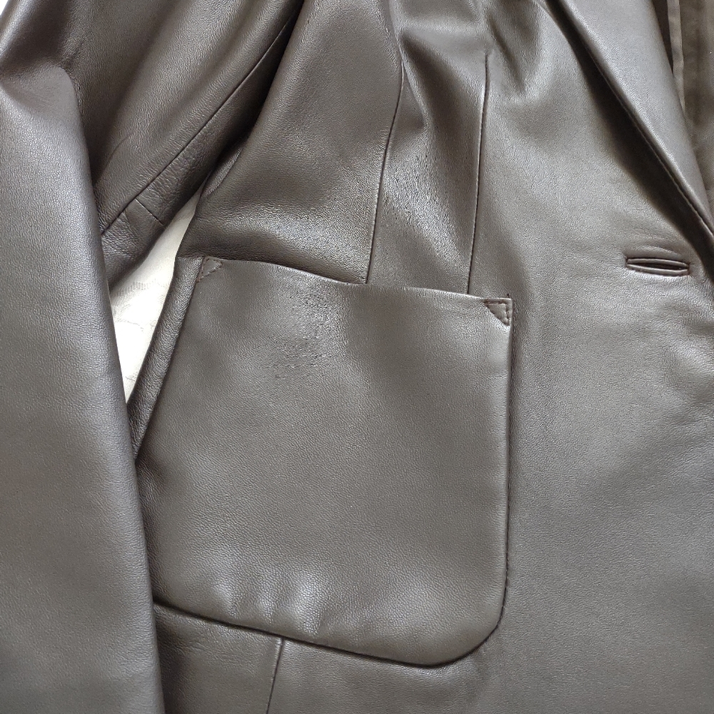 100% Leather Blazer Patch Pockets One Button - image 6